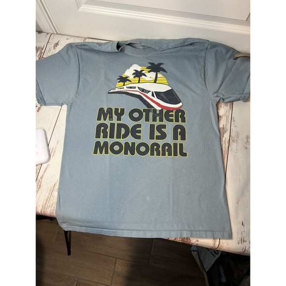 Disney Parks Men's "My Other Ride Is A Monorail" T-Shirt Light Blue Sz Medium - Picture 1 of 5